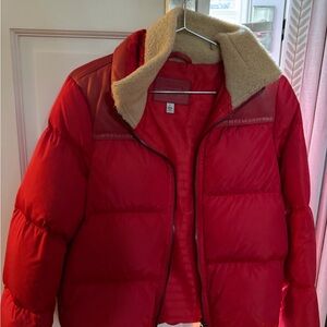 Coach Red Puffer Jacket with Cream Collar